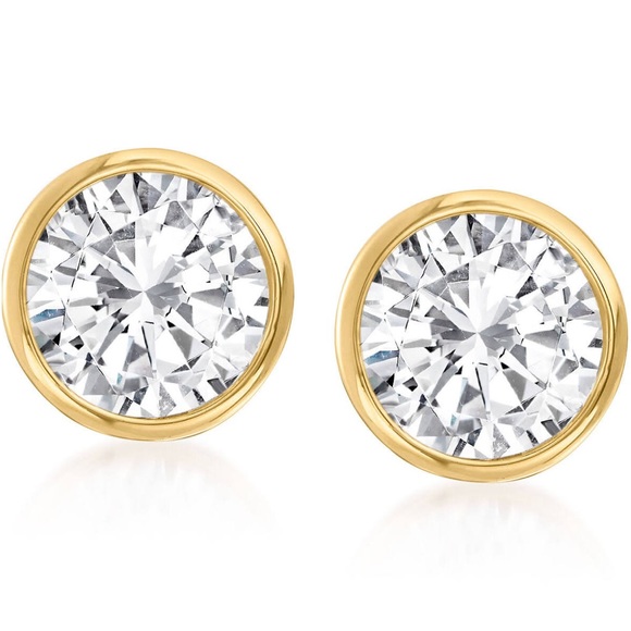 Neiman Marcus Jewelry - 2 ct Round Brilliant Cut Diamond Bezel Set Solitaire Stud Earrings